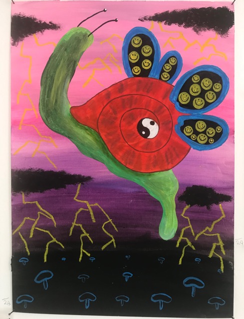 24. A Snail with butterfly wings / Acrylic on paper / 29.7cm x 42cm / £180