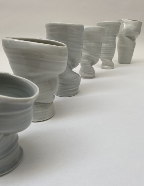 VANESSA CHEN  ‘Unbound’. Porcelain with grey celadon glaze. Ranging from 9x10cm to 11x19cm £350 each