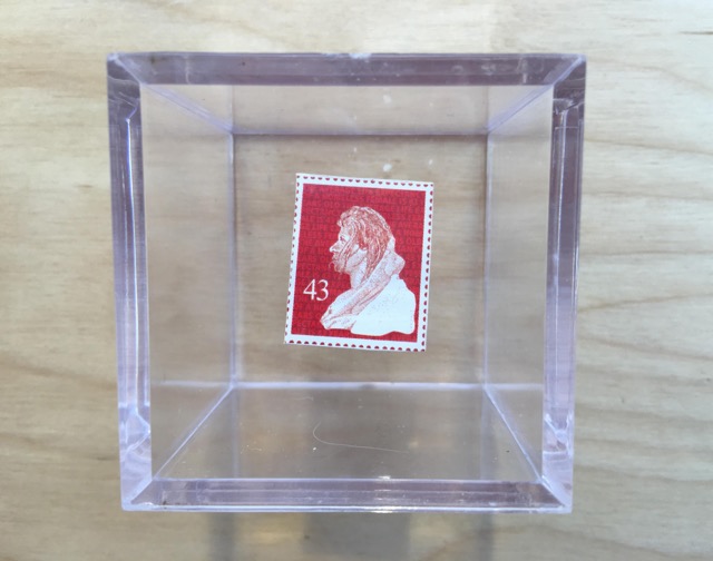 ANDREW SWAN  ‘43 Stamp’ One off digital print on paper, hung in small perspex box which is mounted on a varnished, 12mm birch plywood base.Stamp size 21mm x 30mm £350