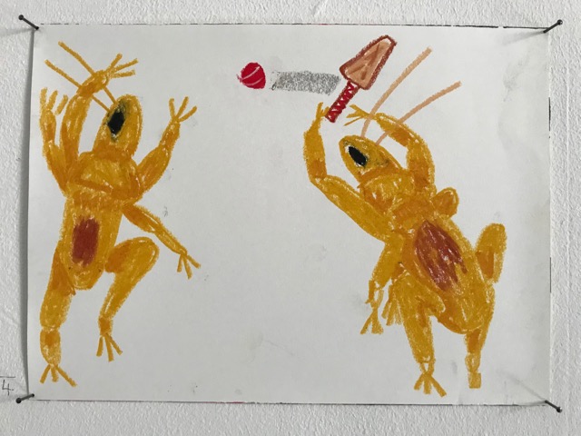 4. Crickets playing cricket  / Oil pastel on paper / 21cm x 29.7cm / £80
