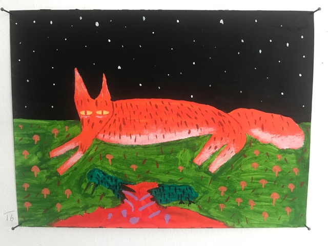 16. A fox with bird carcass / Acrylic on paper / 21cm x 29.7cm / £90 