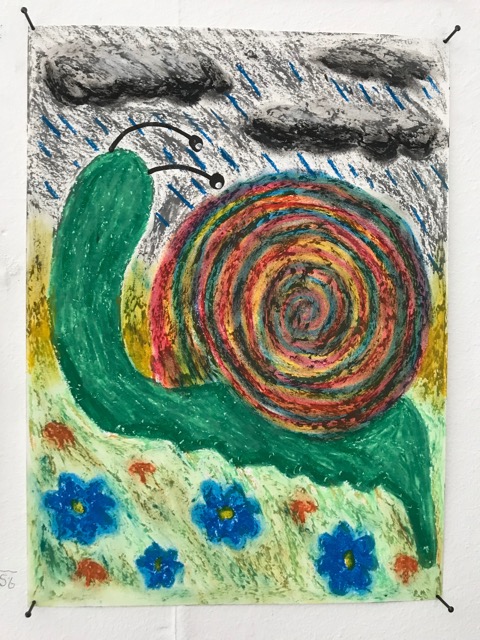 56. A Snail and a portal 3 / Oil pastel on paper / 21cm x 29.7cm / £90