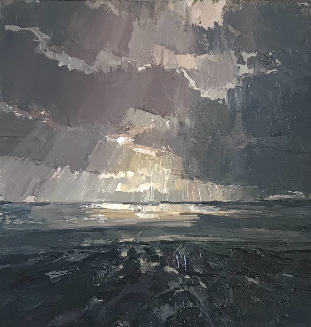 Lot 13  Neil Pinkett	'Atlantic cloud and sun'	oil on canvas	440x330mm reserve 	£400 @neilpinkett
