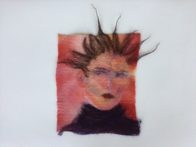 Lot 19 Louise Wright		'Punk'	wet felted wool	24x30cm (not incl extended hair)	   reserve £40 @louisewright_fibreart