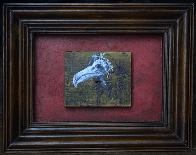 Lot 1 Tim Ridley Oil on found wooden panel 'Business must have certainty' 42x33cm framed reserve £100.   timridley.co.uk