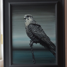 Janine Wing, Kestral, oil on card, Black frame, 29x39cm (painting only)
